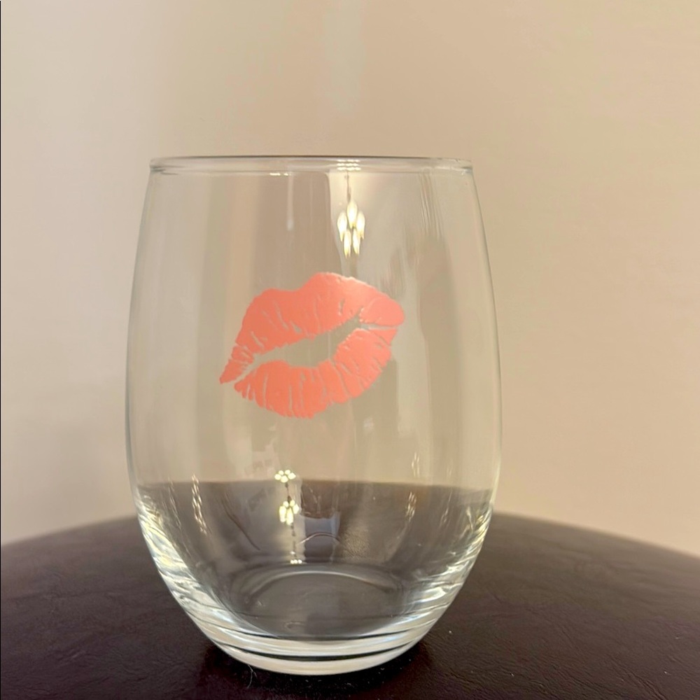 Pink Lipstick Stemless Wine Glass
